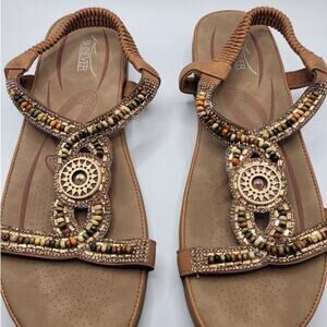 Shibever Womens Sandals Bohemian Ankle Strap Beaded Sz 8.5